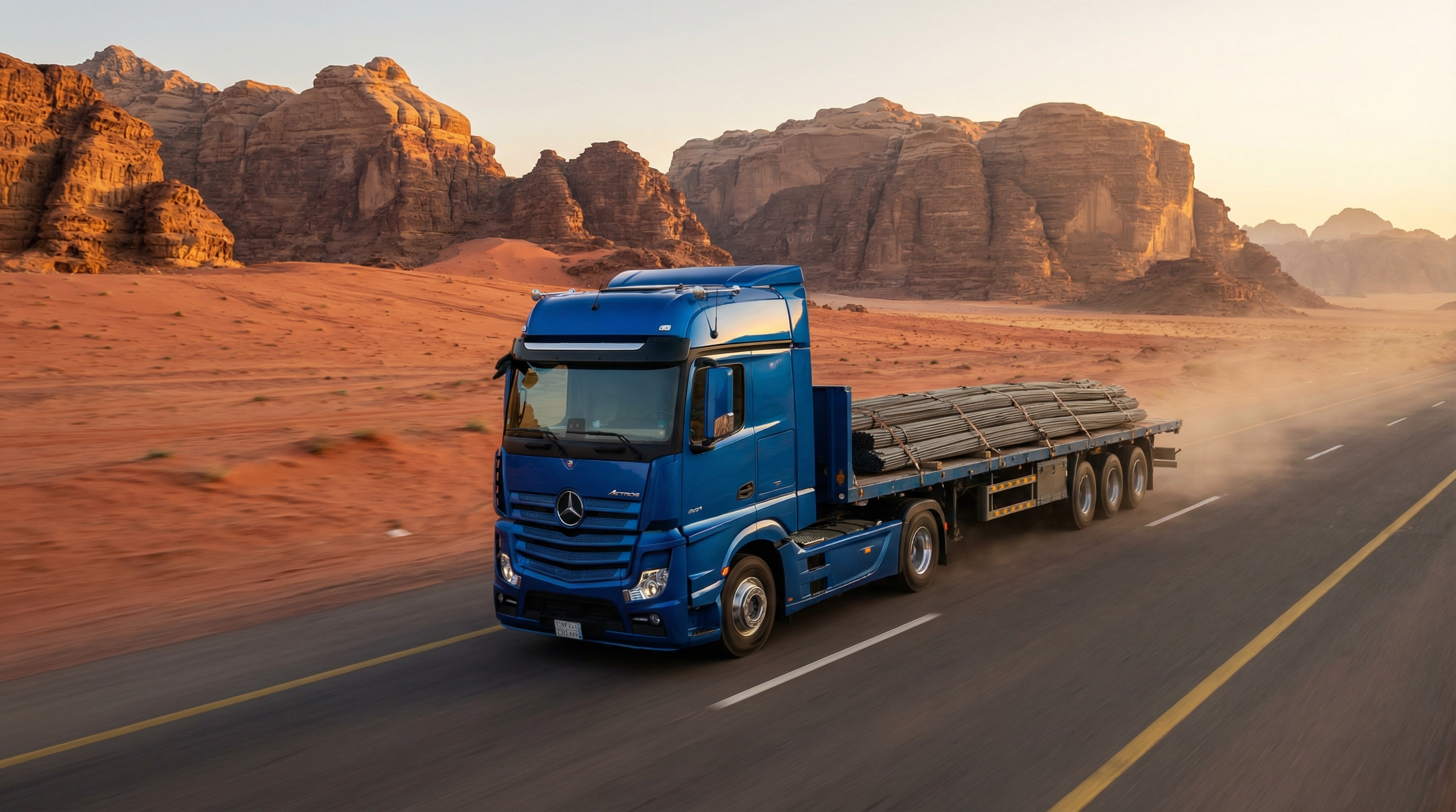 شاحنة الفولاذ الذهبي في الصحراء